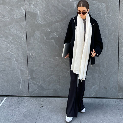 Écharpe oversize femme — maille loose & détails côtelés